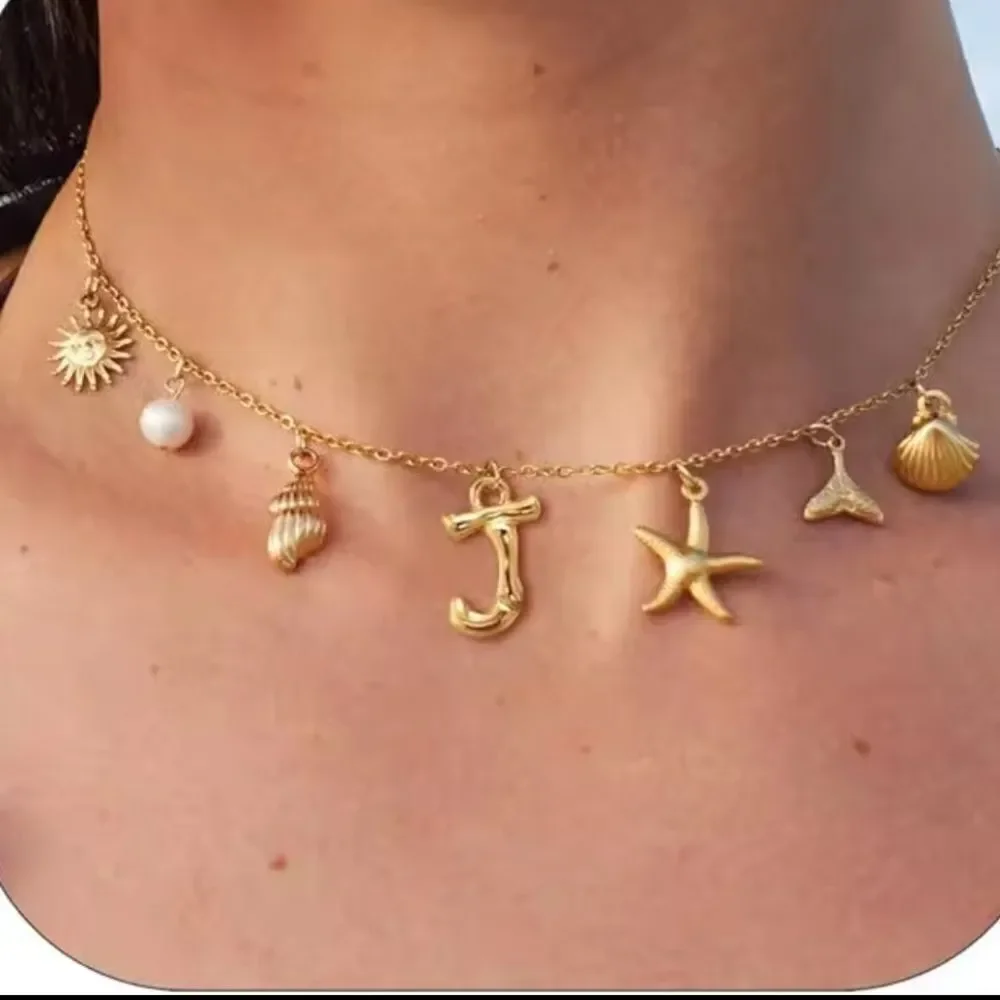 New J Initial Gold Summer Charm Necklace